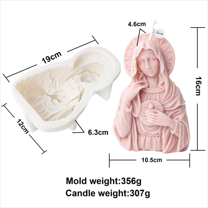 Flat half body Candle Mold for Virgin Mary Handmade Aromatherapy Candle Gypsum Decoration Silicone Mold