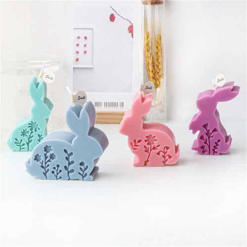 4 PCS Flat rabbit candle mold relief flower standing aromatherapy rabbit soap mold