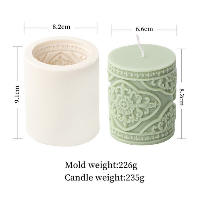 Nordic style cylindrical pattern candle mold creative retro relief lace circular column fragrance mold (3 options)