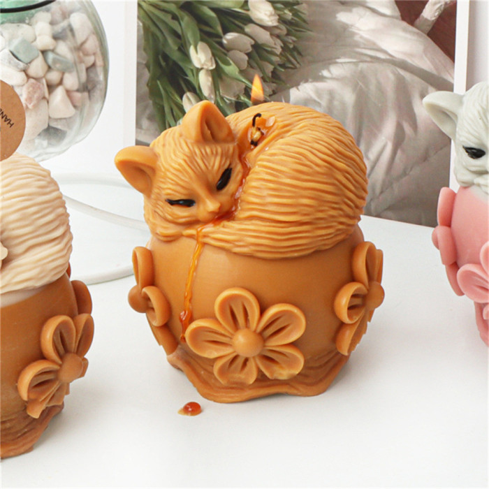 Flower Pot Cat Candle Silicone Candle Mold Creative Cute Animal Aroma Gypsum Resin Decoration