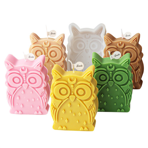 Silicone flat owl candle mold for flipping sugar animal gypsum aromatherapy soap mold