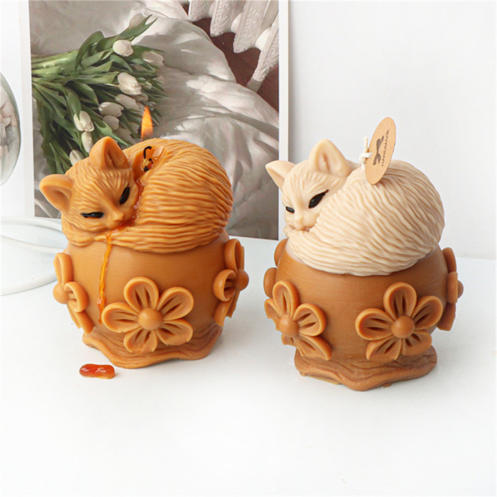 Flower Pot Cat Candle Silicone Candle Mold Creative Cute Animal Aroma Gypsum Resin Decoration