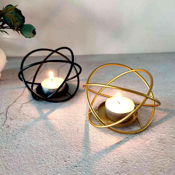 Creative Geometric Candle Holders Set of 2 Gold /  Black Candleholders For Tealight Pillar Candles Table Ornaments Birthday Bridal Shower Graduation Party Gifts