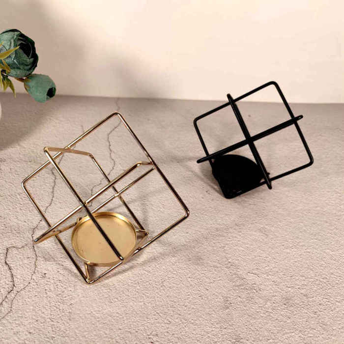 Creative Candle Holders Metal Candleholders Set of 2 For Tealight Pillar Candles Graduation Birthday Valentine's Day Gifts Gold / Black