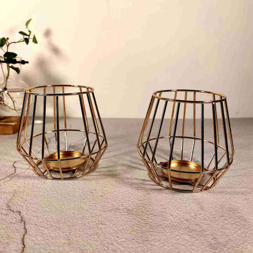 Metal Candle Holders Set of 2 Gold Candleholders For Tealight Pillar Candles Table Ornaments Decorative Party Housewarming Birthday Valentine's Gifts