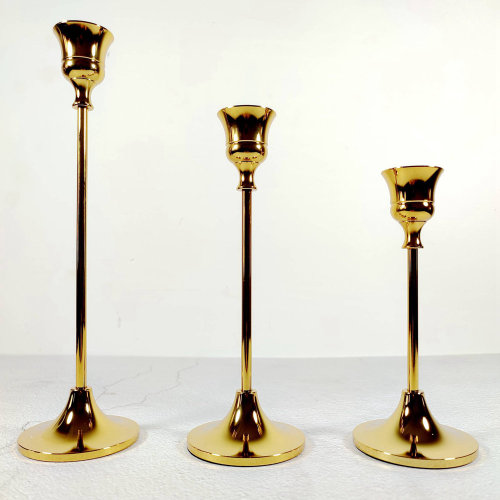 Gold Metal Candlestick Holders Set of 3 pcs Taper Candle Holders Wedding Centerpiece Table Ornaments Dinner Anniversary Christamas Formal Events Party Decoration