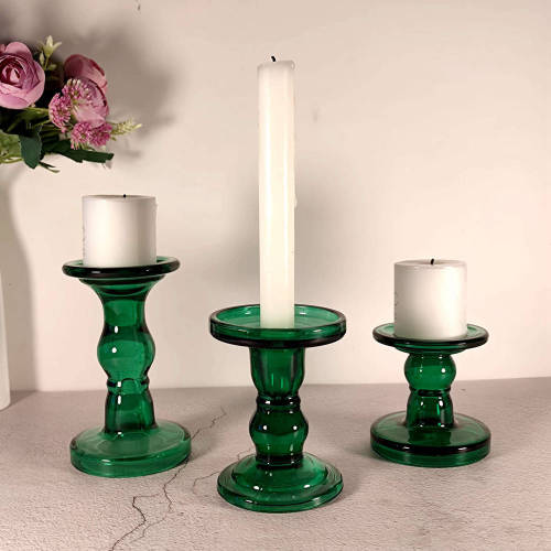 Set of 3 Crystal Green Candle Holders Modern Candle Stand For Pillar Candles Taper Candles Tea Light  Table Ornaments Aromatherapy, Spa, Meditation Create Romantic Atmosphere