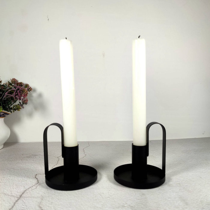 Retro Taper Candle Holders  Set of 2 Simple Black Candlestick Holders Table Mantlepiece Holiday Party Halloween Christmas Decoration