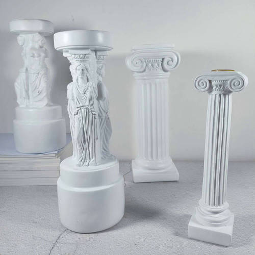 White Roman Pillar Candle Holder Vintage Candlestick Holders For Taper Candles Pillar Candles Tealight Table  Mantle Shelves Church Craft Decoration 4 Styles