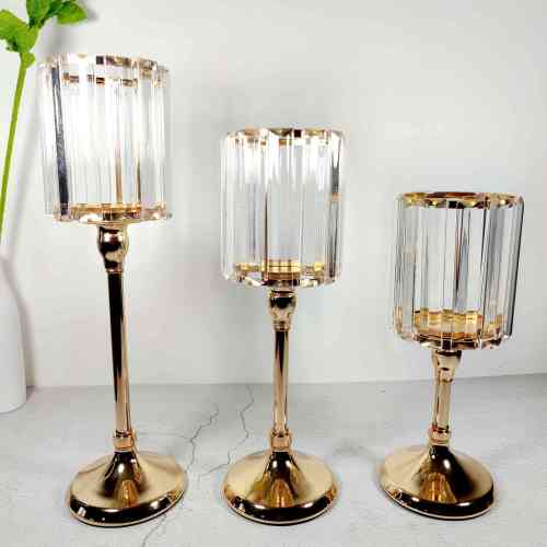 Gold Hurricane Candle Holder For Pillar Candles tealight Wedding Centerpiece Candlelight Dinner Table Windowsill Holiday Party Decoration