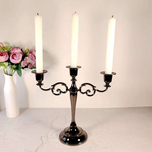 Bright Black Metal Candelabra 3 Arms Candle Holder Stand For Taper Candles Candlstick Holders For Table Holiday Party Centerpiecs Church Service