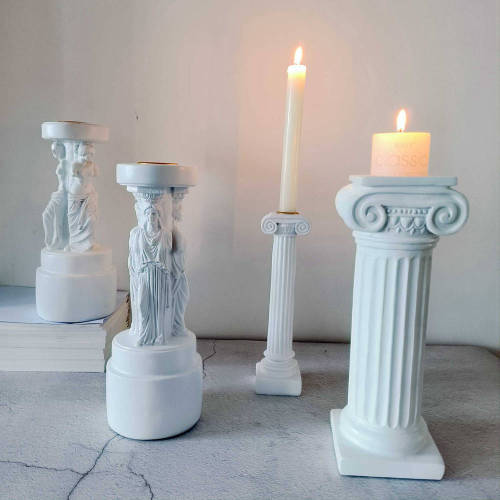White Roman Pillar Candle Holder Vintage Candlestick Holders For Taper Candles Pillar Candles Tealight Table  Mantle Shelves Church Craft Decoration 4 Styles