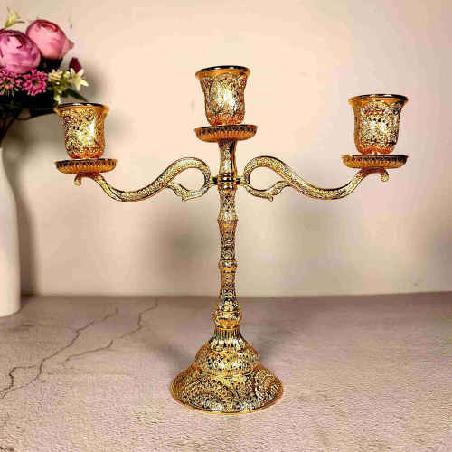 3 arms Gold Candelabra Vintage Candlestick Holders For Taper Candles Candlelight Dinner Table Wedding Centerpieces Ramadan