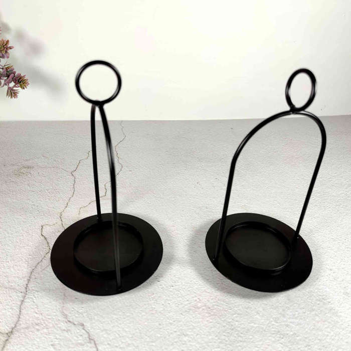 Black Metal Hanging Lantern Candle Holders Set of 2 For Tealight Pillar Candles Wall Table Firplaces Shelves Porches Yard Pathway Decoration