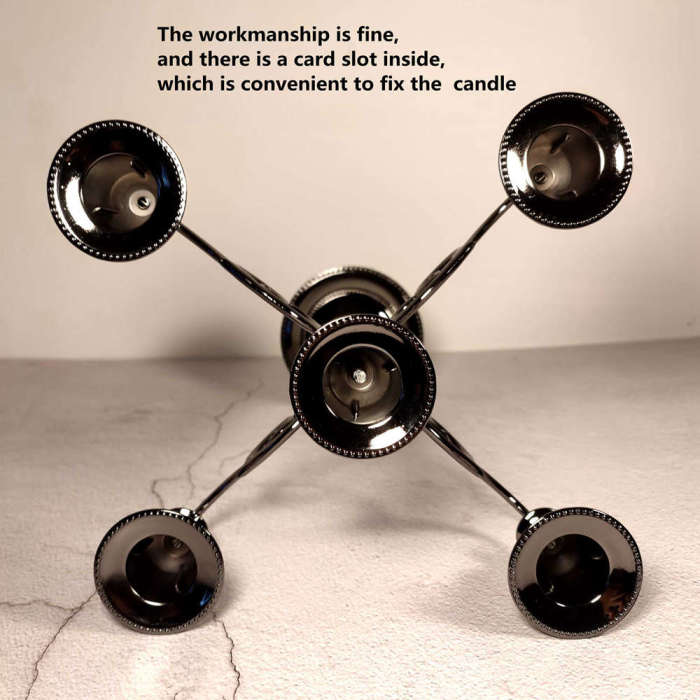 5 Arms Bright Black Candelabra Metal Candlestick Holders Candle Holder Stand For Taper Candles Home Decor Holiday Pairty Church Service