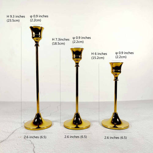 Gold Metal Candlestick Holders Set of 3 pcs Taper Candle Holders Wedding Centerpiece Table Ornaments Dinner Anniversary Christamas Formal Events Party Decoration