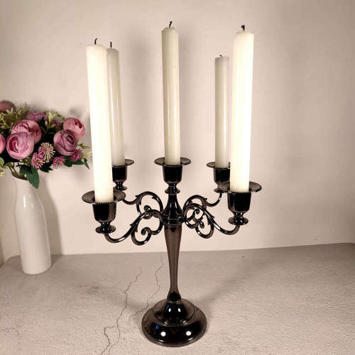 5 Arms Bright Black Candelabra Metal Candlestick Holders Candle Holder Stand For Taper Candles Home Decor Holiday Pairty Church Service