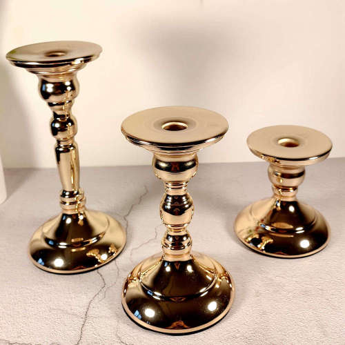 Set of 3 Gold Candle Holders Simple Metal Candlestick Holders  Candle Stand For Pillar Candles Taper Candles Wedding Centerpiece Candlelight Dinner Holiday Party Decoration