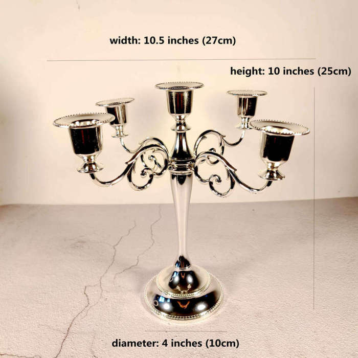 5 Arms Bright Black Candelabra Metal Candlestick Holders Candle Holder Stand For Taper Candles Home Decor Holiday Pairty Church Service