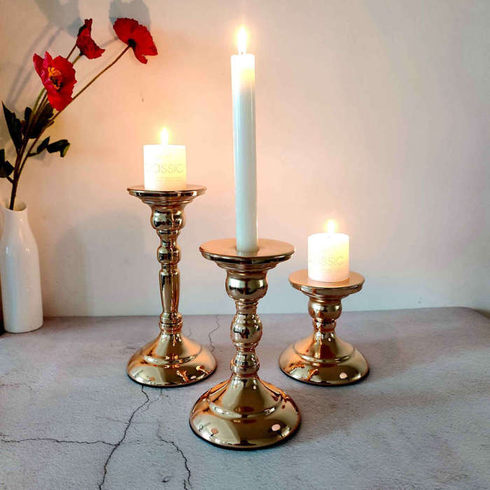 Set of 3 Gold Candle Holders Simple Metal Candlestick Holders  Candle Stand For Pillar Candles Taper Candles Wedding Centerpiece Candlelight Dinner Holiday Party Decoration