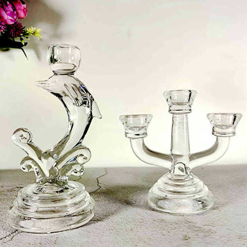 Crystal Glass Candlestick Holder  3 Arms Candelabra Dolphin Candle Holder Tabel Ornaments Home Decor Wedding Centerpiece Candlelight Dinner Decoration