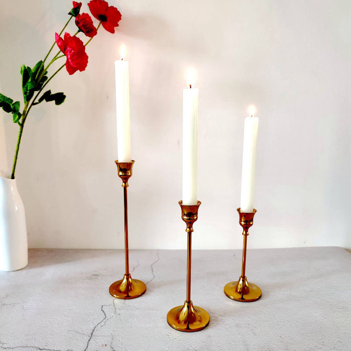 Gold Metal Candlestick Holders Set of 3 pcs Taper Candle Holders Wedding Centerpiece Table Ornaments Dinner Anniversary Christamas Formal Events Party Decoration