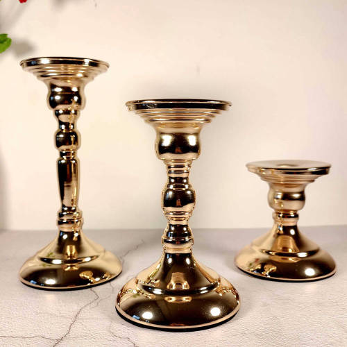 Set of 3 Gold Candle Holders Simple Metal Candlestick Holders  Candle Stand For Pillar Candles Taper Candles Wedding Centerpiece Candlelight Dinner Holiday Party Decoration