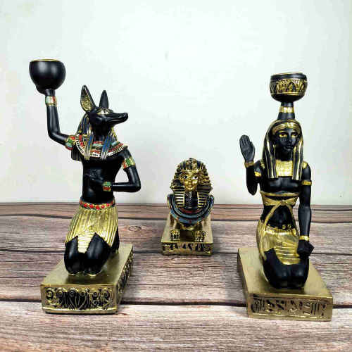 Egyptian Style Candlestick Holder Decorative Candle Holders For Shelf Study Fireplace Farmhouse Anubis Neftis Sphinx Statue Table Ornaments