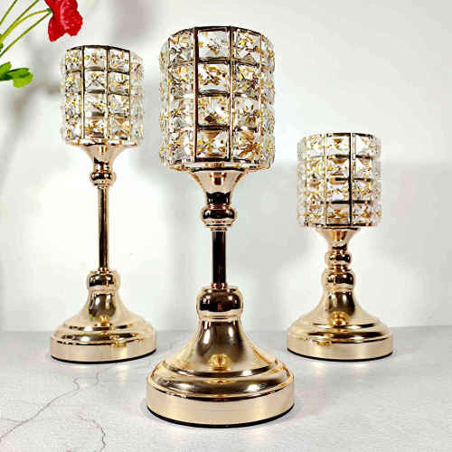 Gold Metal Candle Holders Pillar Candle Tealight Candle Holders Wedding Centerpiece Table Ornaments Anniversary, Birthday Party Formal Events Decoration