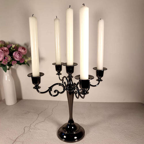 5 Arms Bright Black Candelabra Metal Candlestick Holders Candle Holder Stand For Taper Candles Home Decor Holiday Pairty Church Service