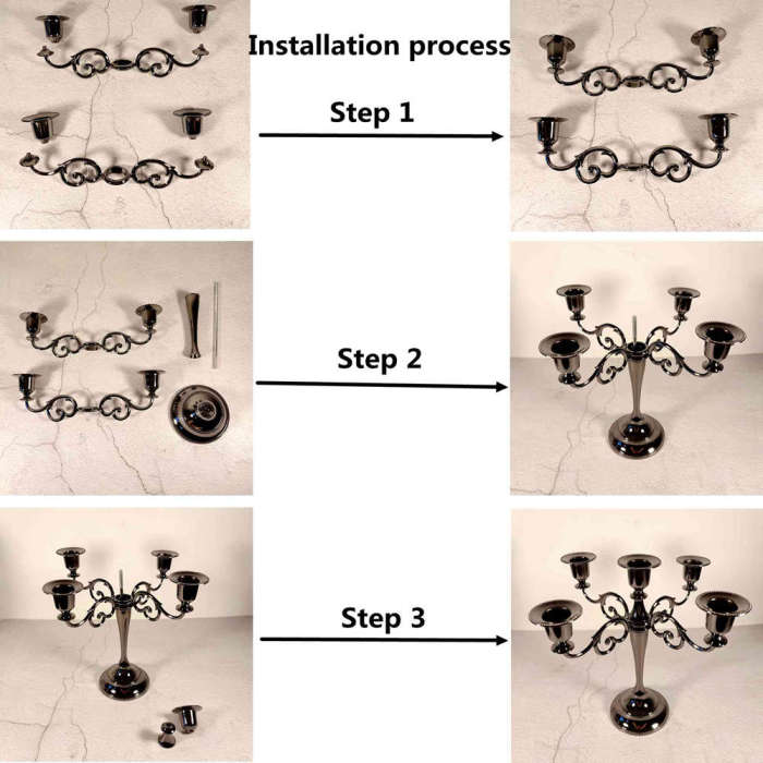 5 Arms Bright Black Candelabra Metal Candlestick Holders Candle Holder Stand For Taper Candles Home Decor Holiday Pairty Church Service