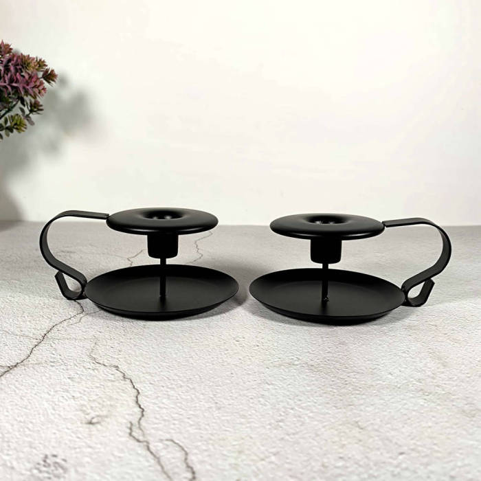 Retro Black Candlestick Holders Set of 2 Metal Candle Holders For Taper Candles Table Decoration Dinner Wedding Holiday Party Halloween Christmax Candlelight Stand