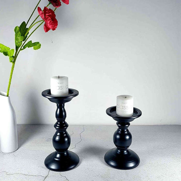 Vintage Black Candle Holders Set of 2 Metal Candle Stand For Pillar Candles Tealight Table Fireplace Mantle Shelf farmhouse Decoration