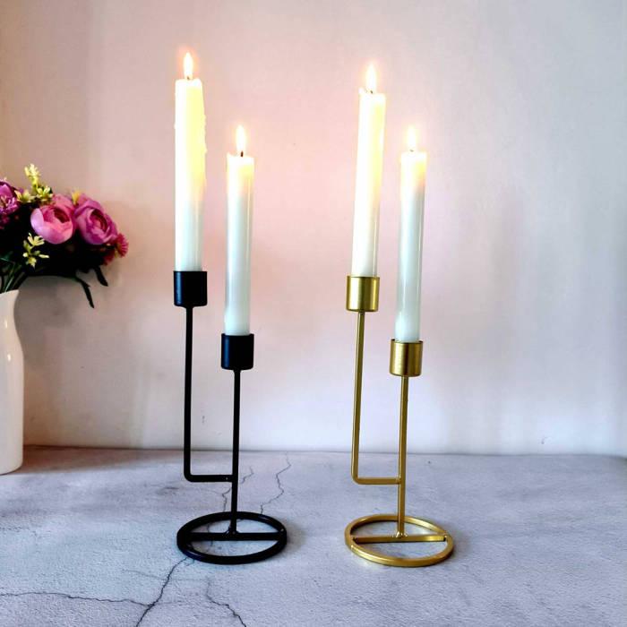 Metal Double Headed Candlestick Holders Simple Taper Candle Holders Gold / Black Candle Stand For Dinner Table Wedding Centerpiece Birthday Party Anniversary Halloween Christmas Decoration