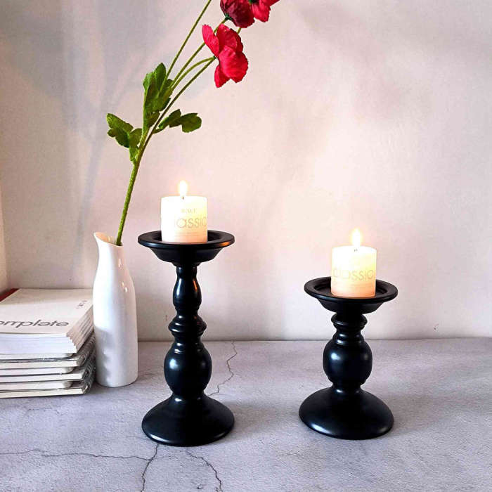 Vintage Black Candle Holders Set of 2 Metal Candle Stand For Pillar Candles Tealight Table Fireplace Mantle Shelf farmhouse Decoration