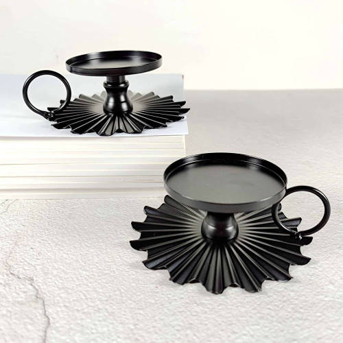 Set of 2 Exquisite Black Candle Holders Pillar Candle Holder For Candlelight Dinner Tabletop Holiday Party Travel Picnics Outdoor Party Halloween Christamas Decoration Easy to Store