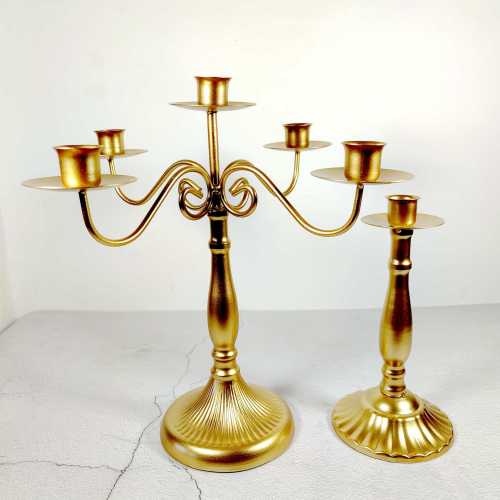 Gold Candlestick Holders 5 arms Candelabra Single Head Candle Holders For Taper Candles Dining Table Wedding Centerpiece Birthday Party Christmas Decoration
