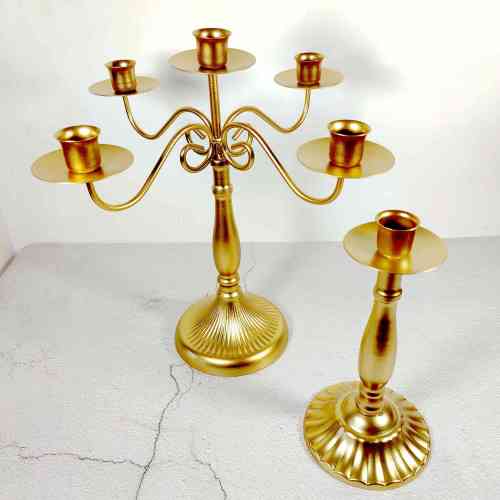 Gold Candlestick Holders 5 arms Candelabra Single Head Candle Holders For Taper Candles Dining Table Wedding Centerpiece Birthday Party Christmas Decoration