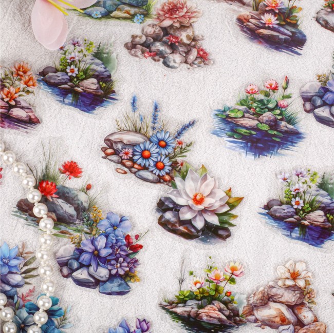 The Flowers In The Crevices of Stone Sticker Bag of 16 pcs 6 Style