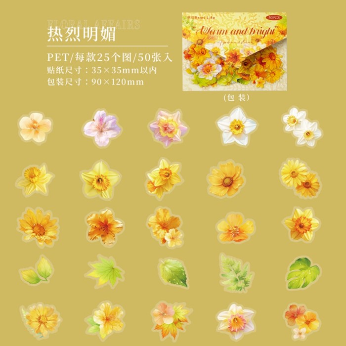 Flower Sticker Bag of 50 pcs 5 Style