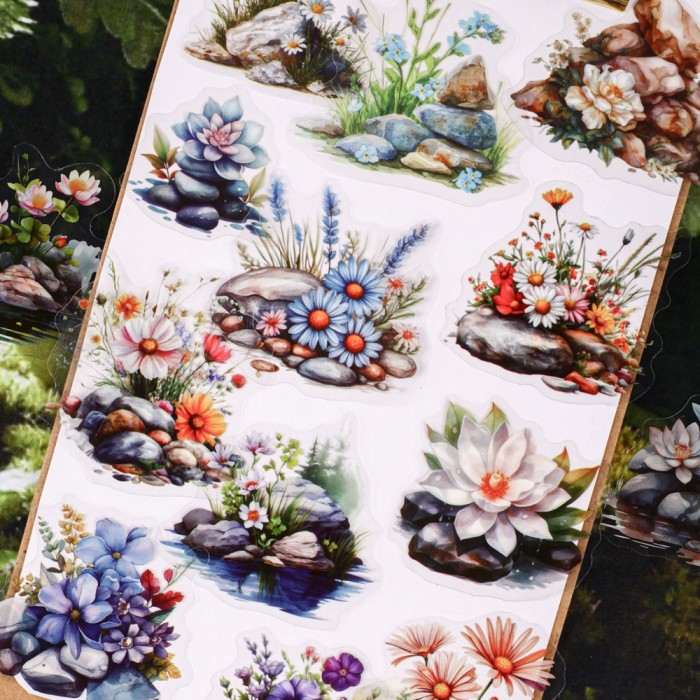 The Flowers In The Crevices of Stone Sticker Bag of 16 pcs 6 Style