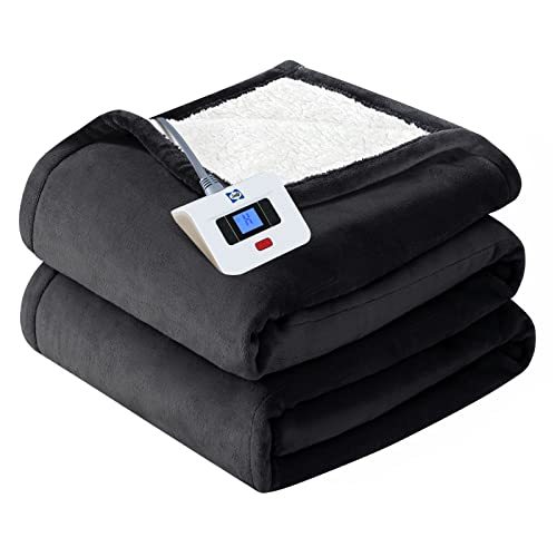 Sealy Electric Blanket Twin Size, Flannel u0026 Sherpa Heated Blanket with 10  Heating Levels u0026 1-