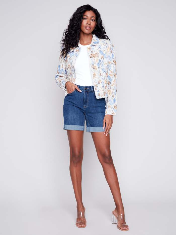 Printed Linen Blend Jacket - Seaside