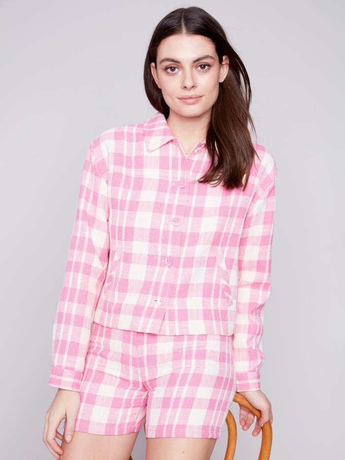Yarn Dye Cropped Checkered Jacket - Light Punch