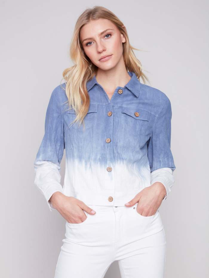 Dip Dye Linen Blend Jacket - Blue