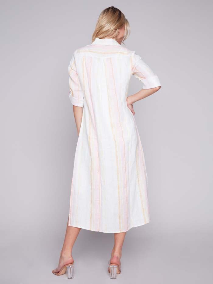 Striped Long Linen Tunic Dress - Tulip