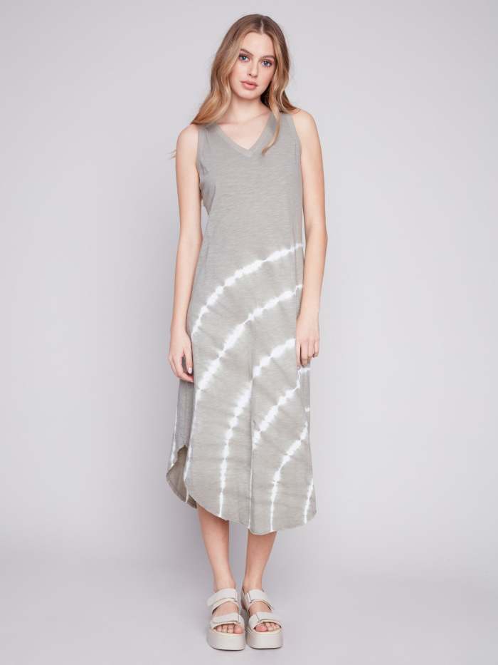 Printed Sleeveless Cotton Dress - Celadon