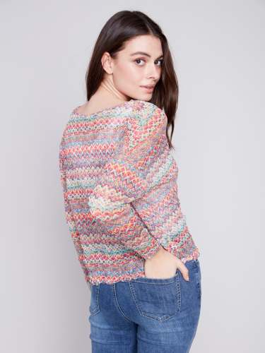 Printed Crinkle Mesh Top - Multicolor