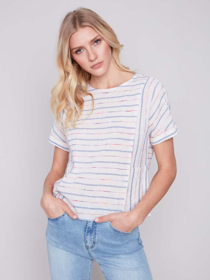 Cotton Linen Blend Dolman Top - Sky