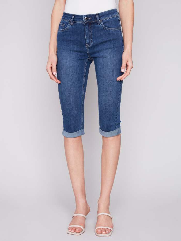 Stretch Denim Pedal Pusher Pants - Indigo